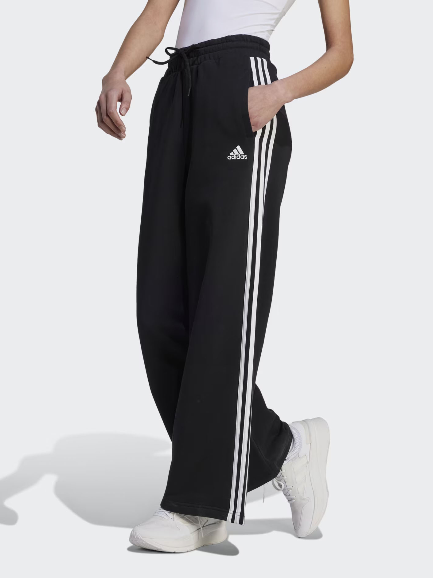 Акція на Спортивні штани жіночі Adidas W 3S Fl Wide Pt HZ5747 S Black/White від Rozetka