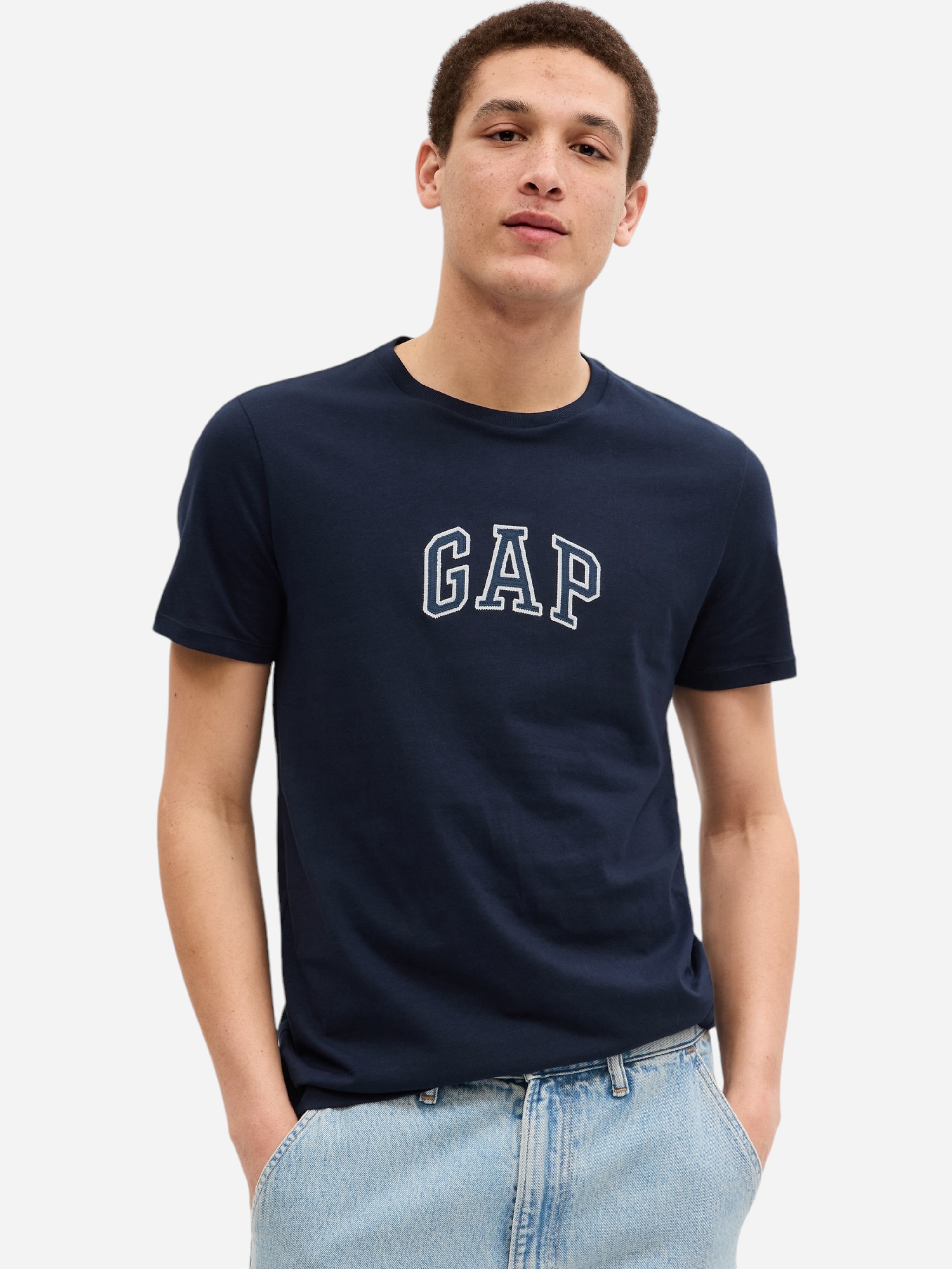 Акція на Футболка бавовняна чоловіча GAP 570044-03 XL Темно-синя від Rozetka