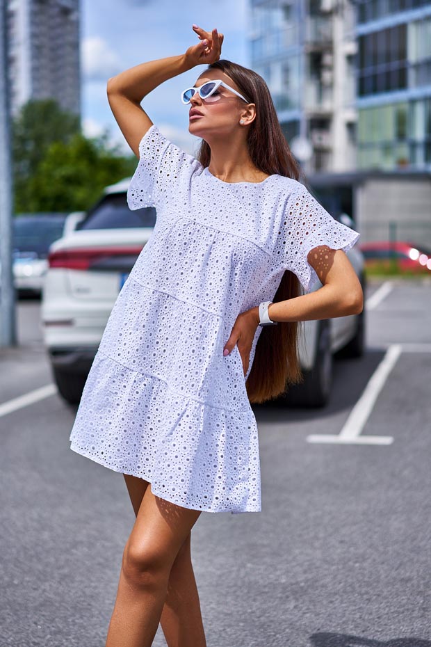 

Женское JADONE FASHION хлопковое платье с перфорацией Рида цвет белый L (Платье Рида белый)