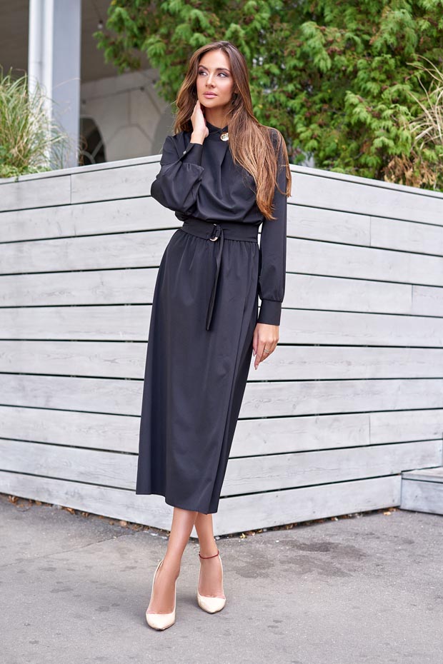 

Женское JADONE FASHION платье из костюмной ткани с поясом Сандра цвет черный S (Платье Сандра черный)