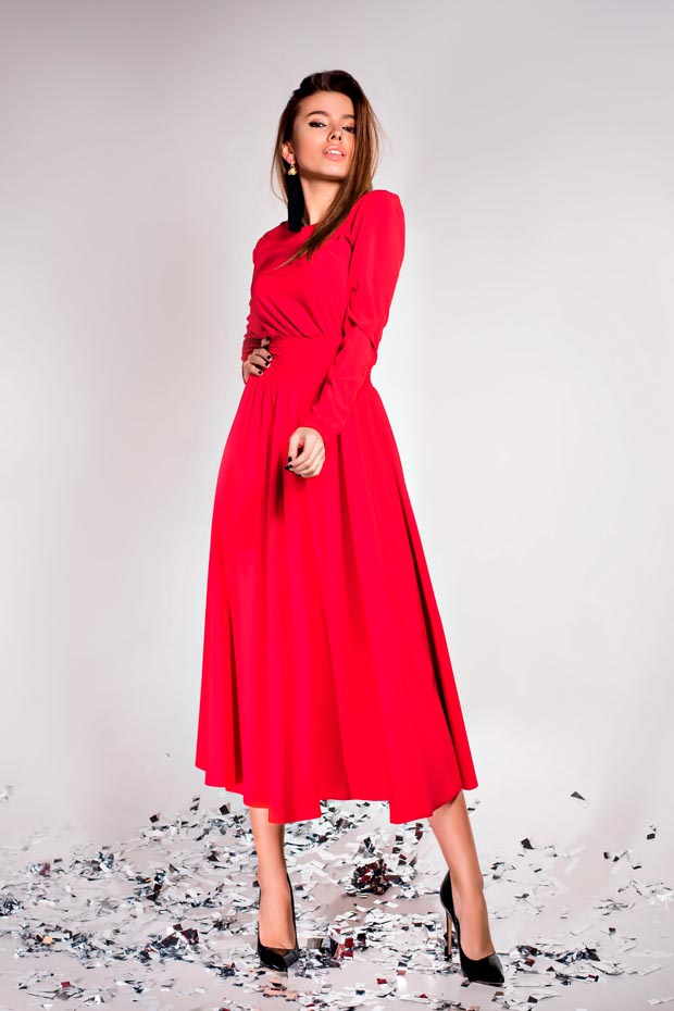 

Женское JADONE FASHION платье из софта с юбкой полусолнце Ариэль цвет красный L (Платье Ариэль красный)