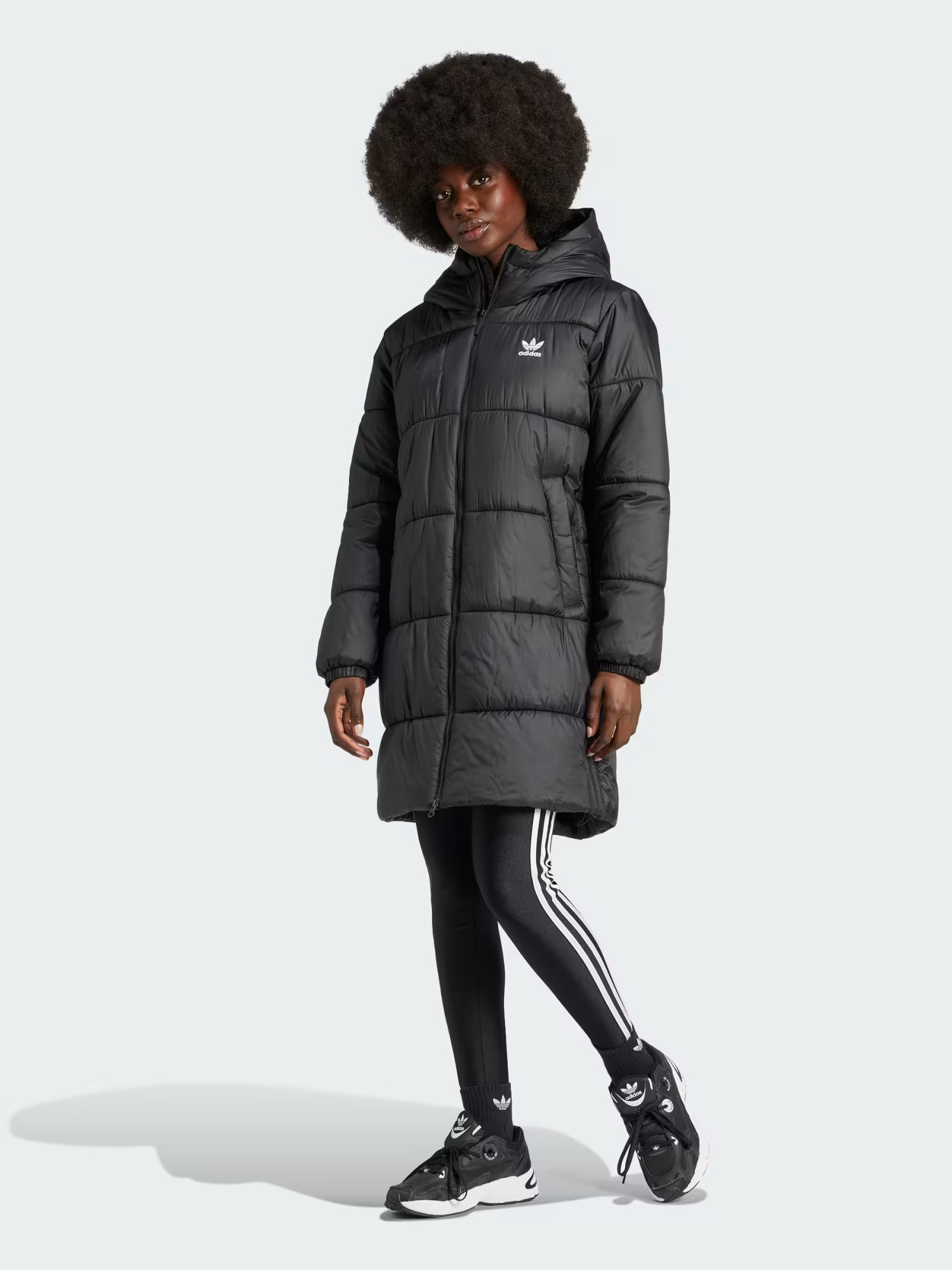 Акція на Куртка демісезонна подовжена з капюшоном жіноча Adidas Originals Long Puffer IW5858 L Чорні від Rozetka