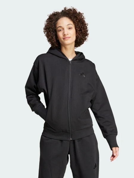 Акція на Толстовка на блискавці утеплена з капюшоном жіноча Adidas ALL SZN Fleece Full-Zip IX3809 XL Чорна від Rozetka