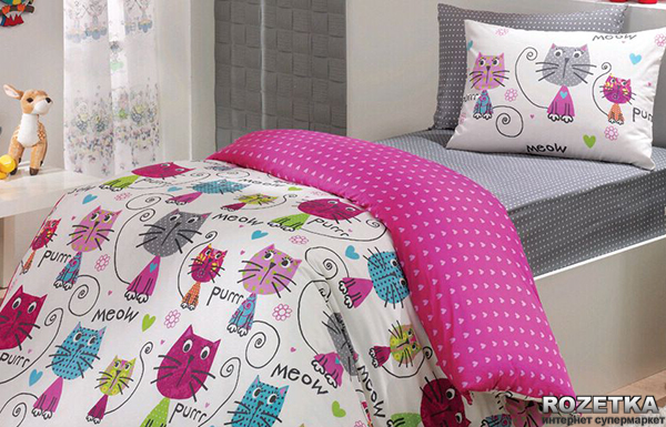 

Комплект постельного белья Hobby Poplin Meow 160x220 Розовый