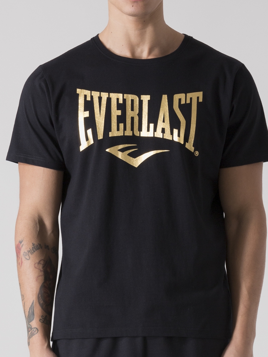 Акція на Футболка бавовняна довга чоловіча Everlast T-Shirt Jersey 37M290J86-20GD S Чорна із золотистим від Rozetka