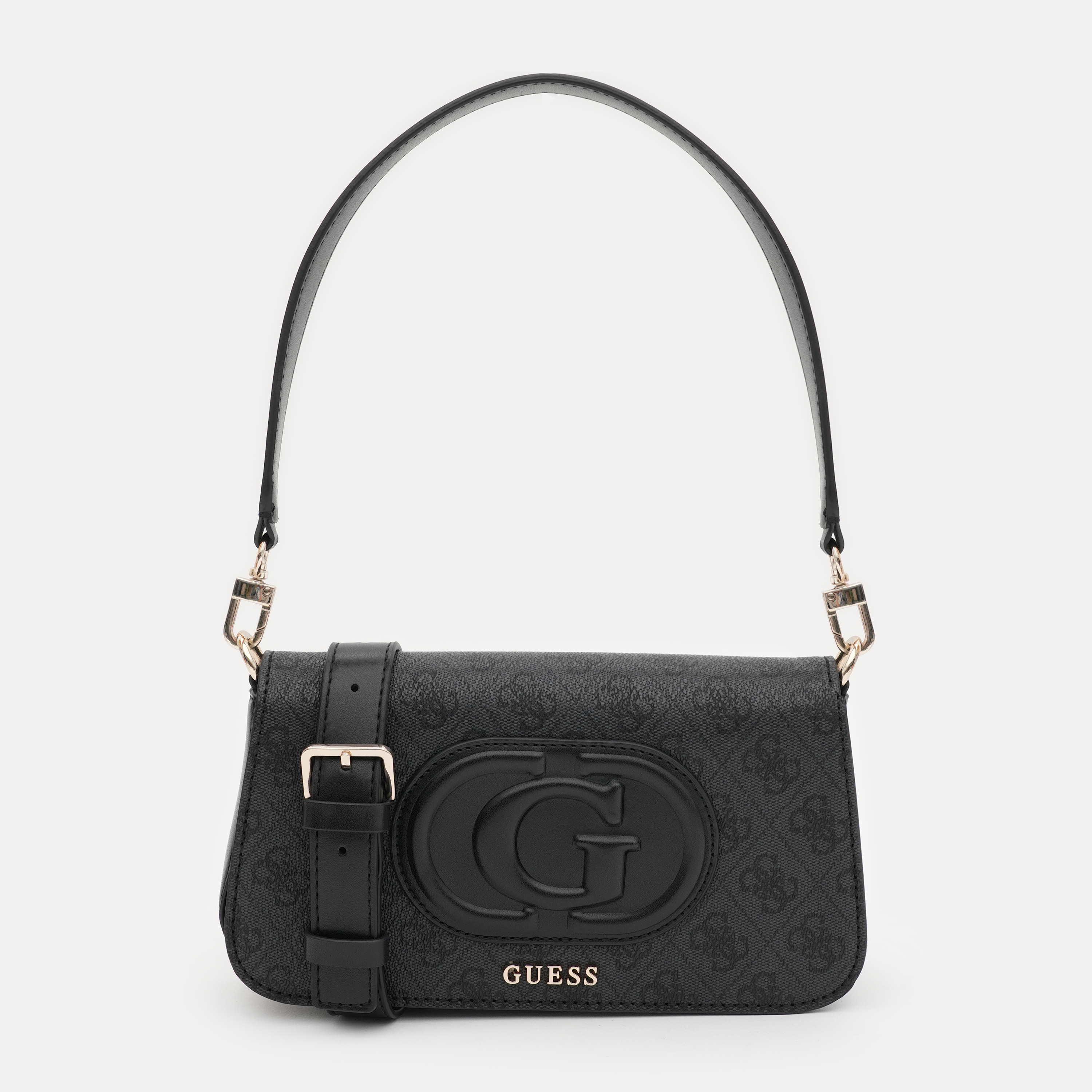 Акція на Сумка багет сідло жіноча Guess HWESG9-51320-CGK COAL LOGO Чорна від Rozetka