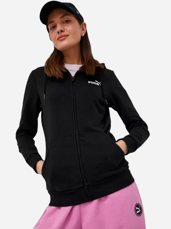 Акція на Толстовка на блискавці з капюшоном жіноча Puma Ess Small Logo Full-Zip Hoodie Tr 58681301 S Чорна від Rozetka