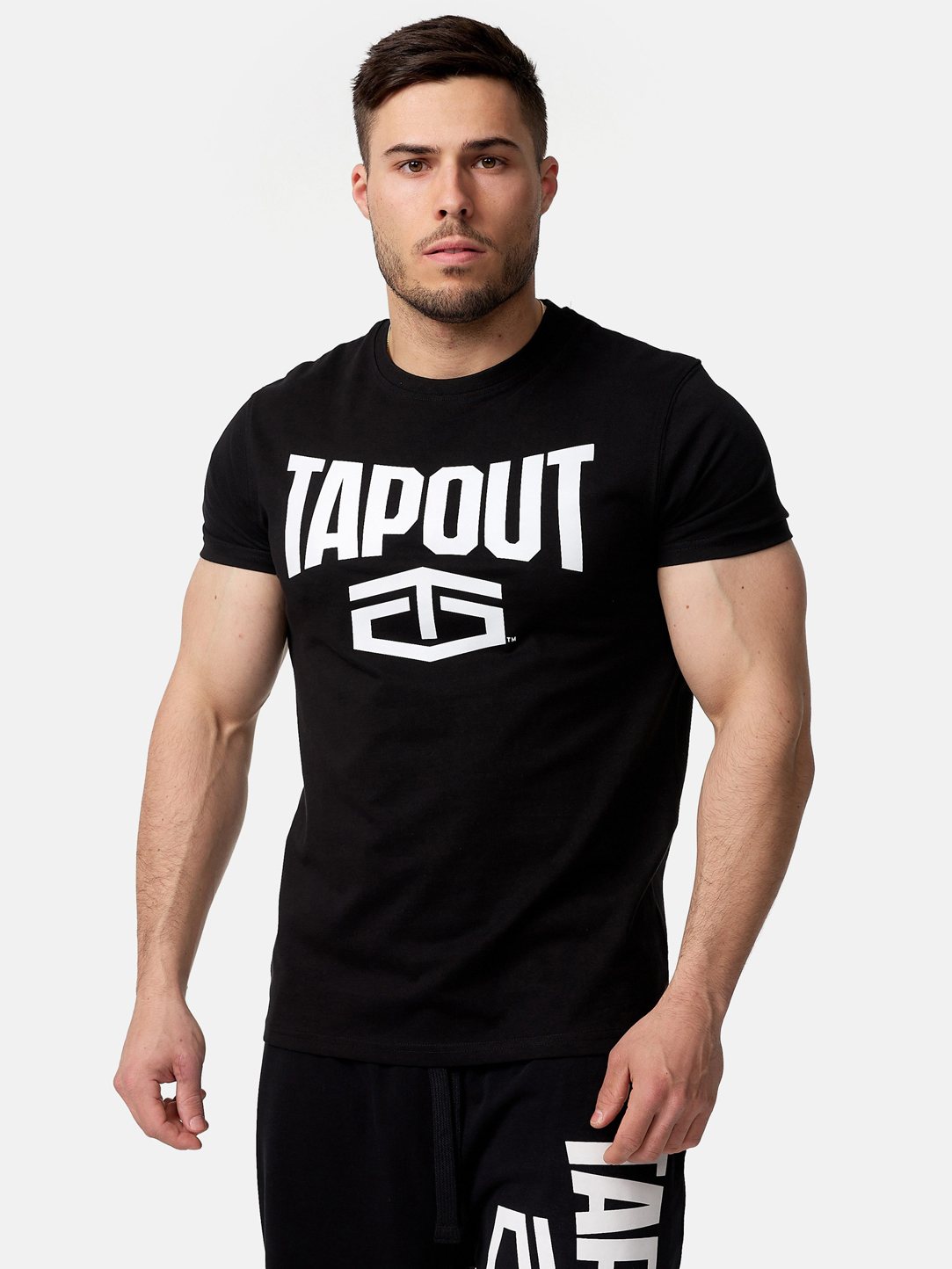 Акція на Футболка бавовняна довга чоловіча Tapout 940001-1500 2XL Чорна з принтом від Rozetka