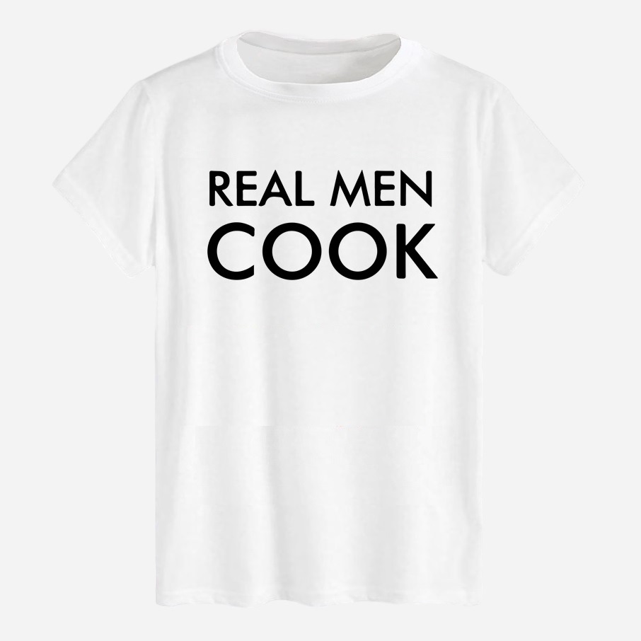 Акція на Футболка бавовняна довга чоловіча Likey Real men cook M150-0510 XXL Біла від Rozetka