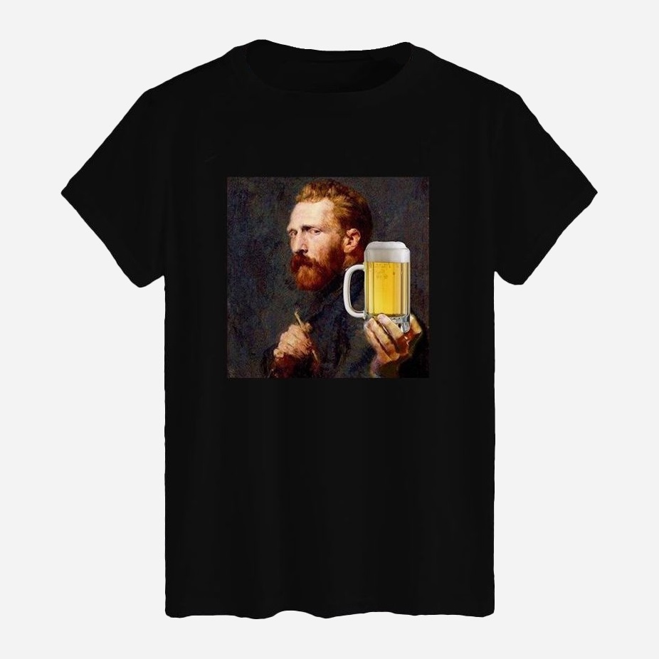 Акція на Футболка бавовняна довга чоловіча Likey Van Gogh and beer M150-0153 XL Чорна від Rozetka