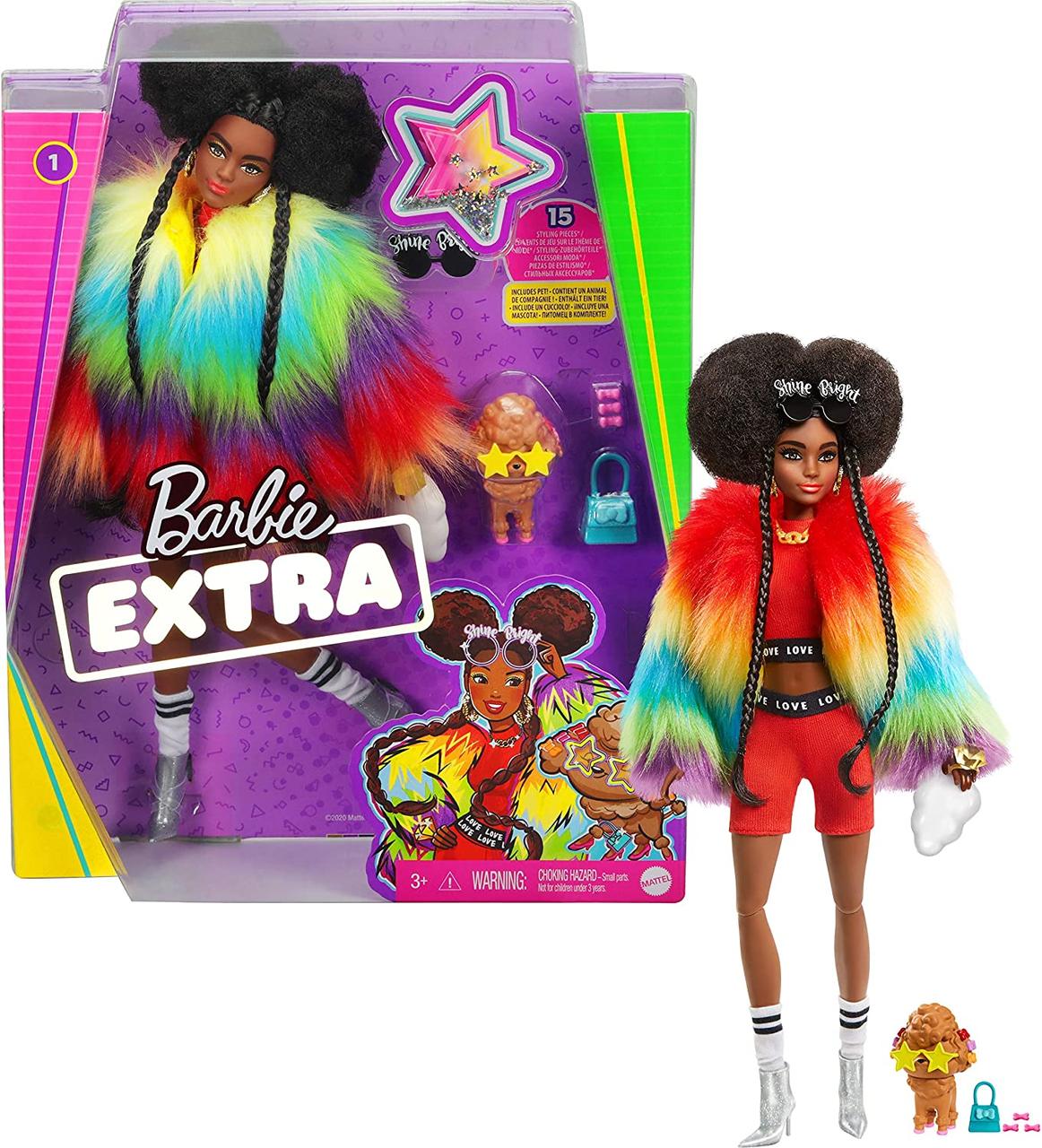 

Кукла Барби Экстра Barbie Extra Doll 1 Furry Rainbow Coat