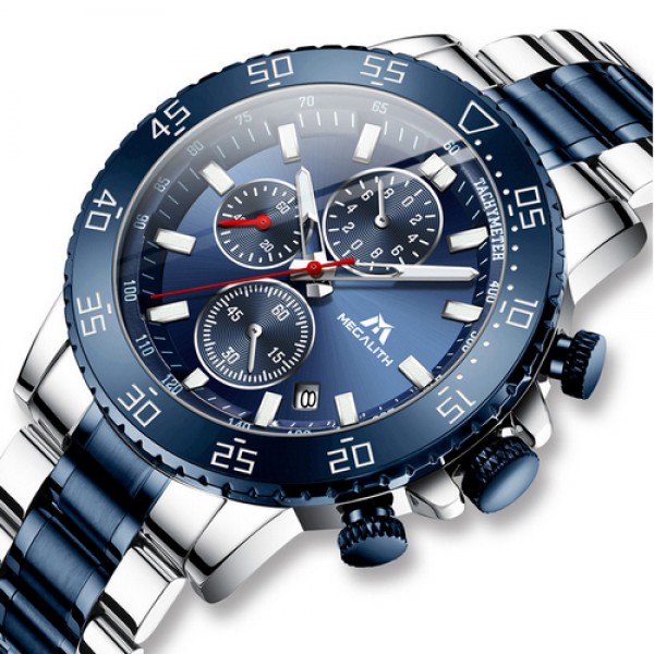 

Мужские кварцевые часы Megalith Silver наручные классические на стальном браслете + коробка (1088-0083)