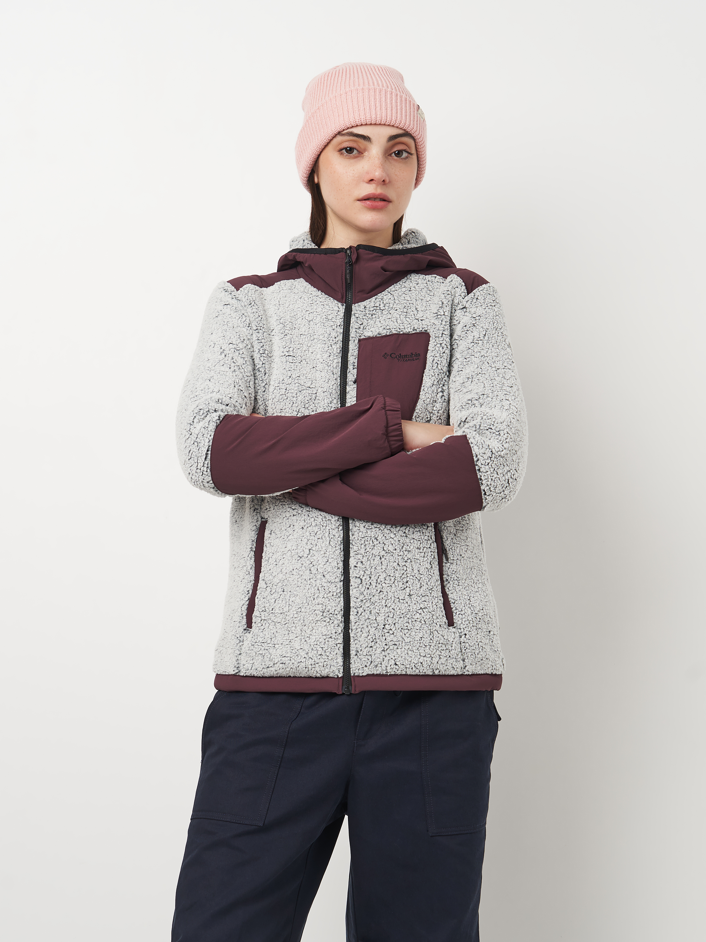 Акція на Толстовка на блискавці утеплена з капюшоном жіноча Columbia Arctic Crest Sherpa Full Zip 2089031-607 L Сіро-бордова від Rozetka