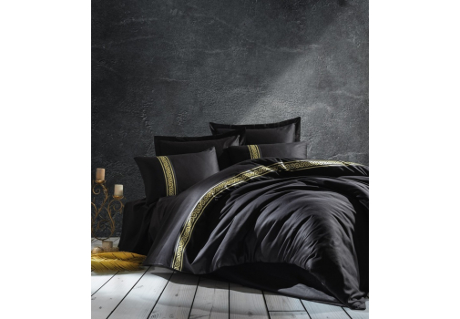 

Комплект постельного белья с вышивкой Cotton Box Royal Siyah 200x220 Черный