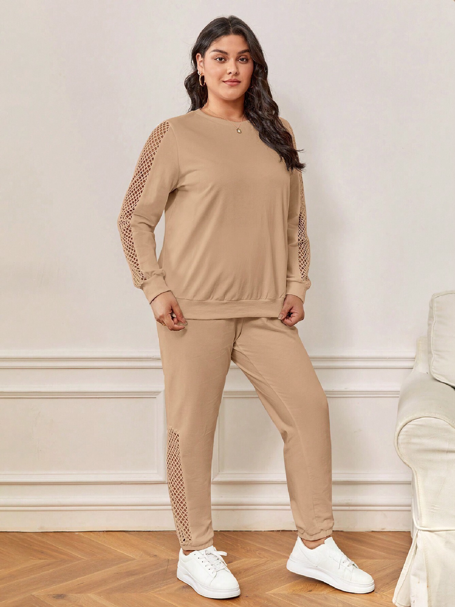 Акція на Спортивний костюм жіночий SHEIN GD-00085063 0XL Бежевий від Rozetka