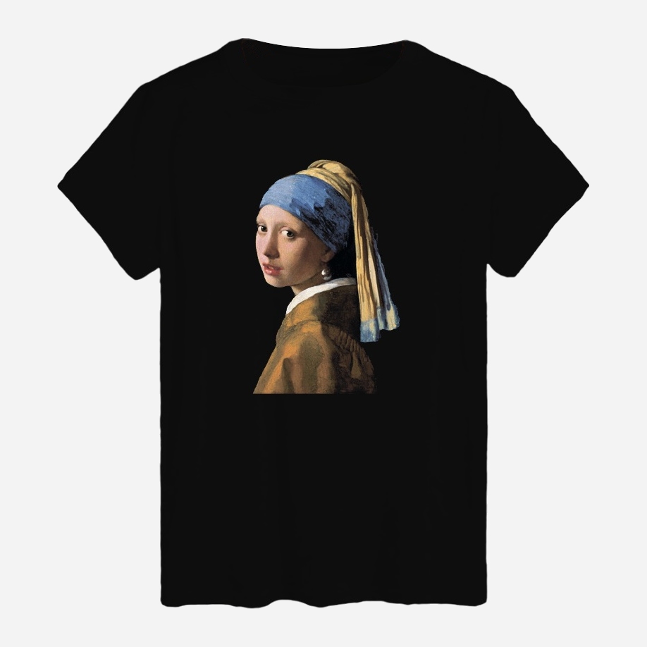 Акція на Футболка бавовняна довга чоловіча Likey Girl with a pearl earring M150-0136 XS Чорна від Rozetka