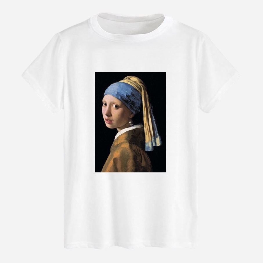 Акція на Футболка бавовняна довга чоловіча Likey Girl with a pearl earring M150-0136 XXL Біла від Rozetka