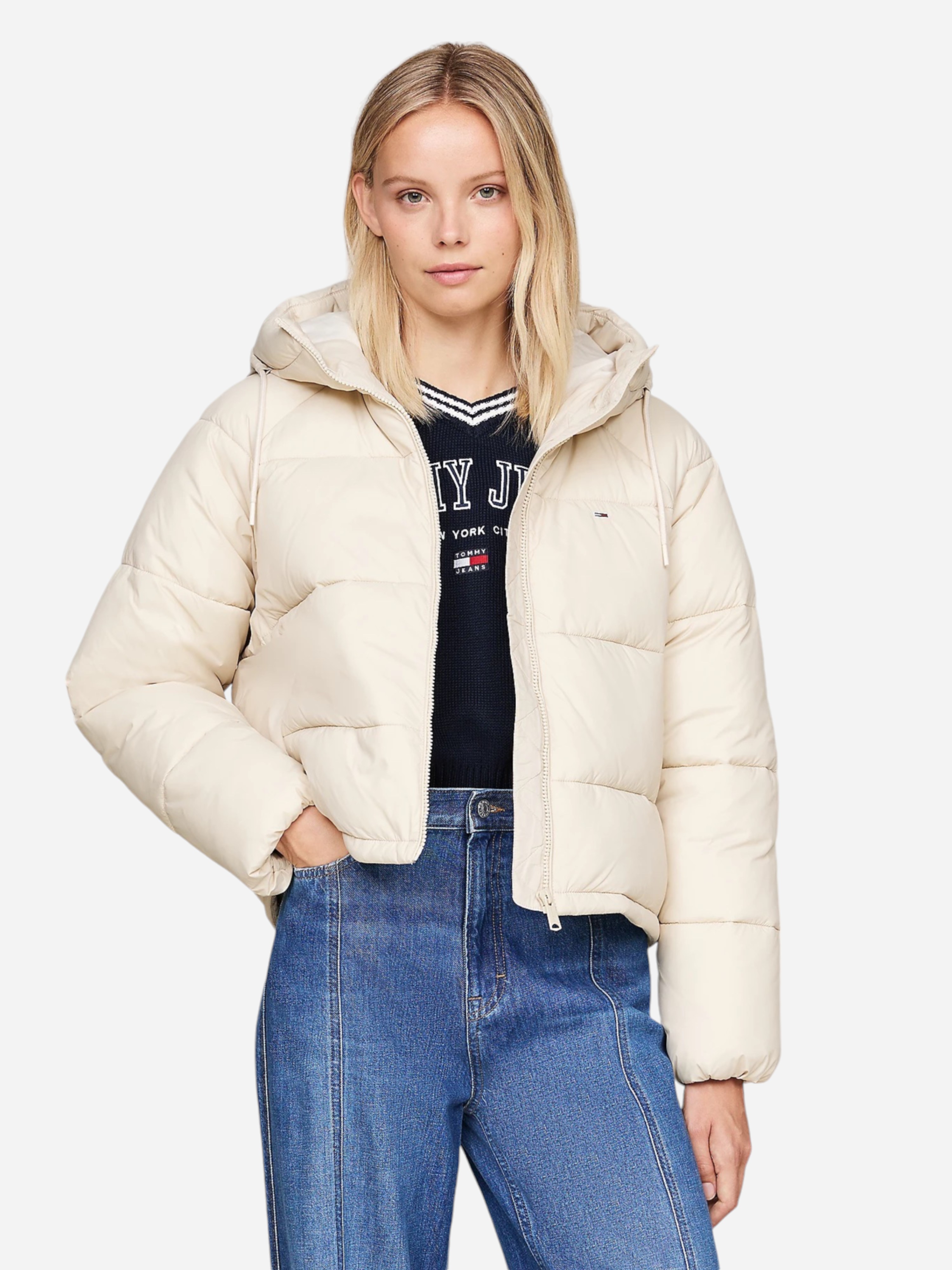 Акція на Куртка зимова коротка жіноча Tommy Hilfiger DW0DW18841-ACG S Бежева від Rozetka