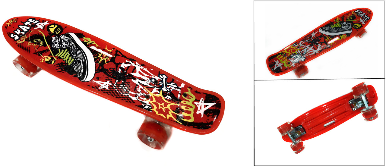 

Скейт Profi Penny Board LED 22 с ручкой RED 57 × 15 см (336-259)