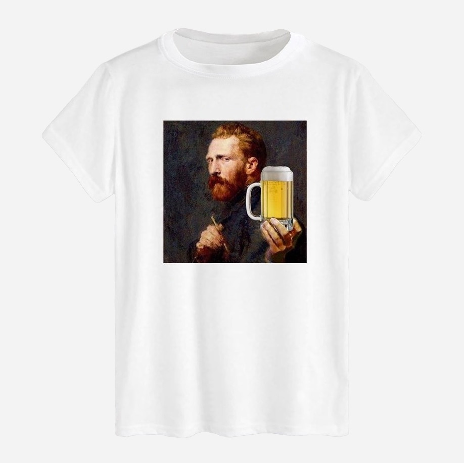 Акція на Футболка бавовняна довга чоловіча Likey Van Gogh and beer M150-0153 M Біла від Rozetka