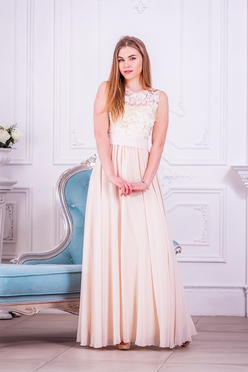 

Шифоновое вечернее платье FashionYouWant S персик 43425370