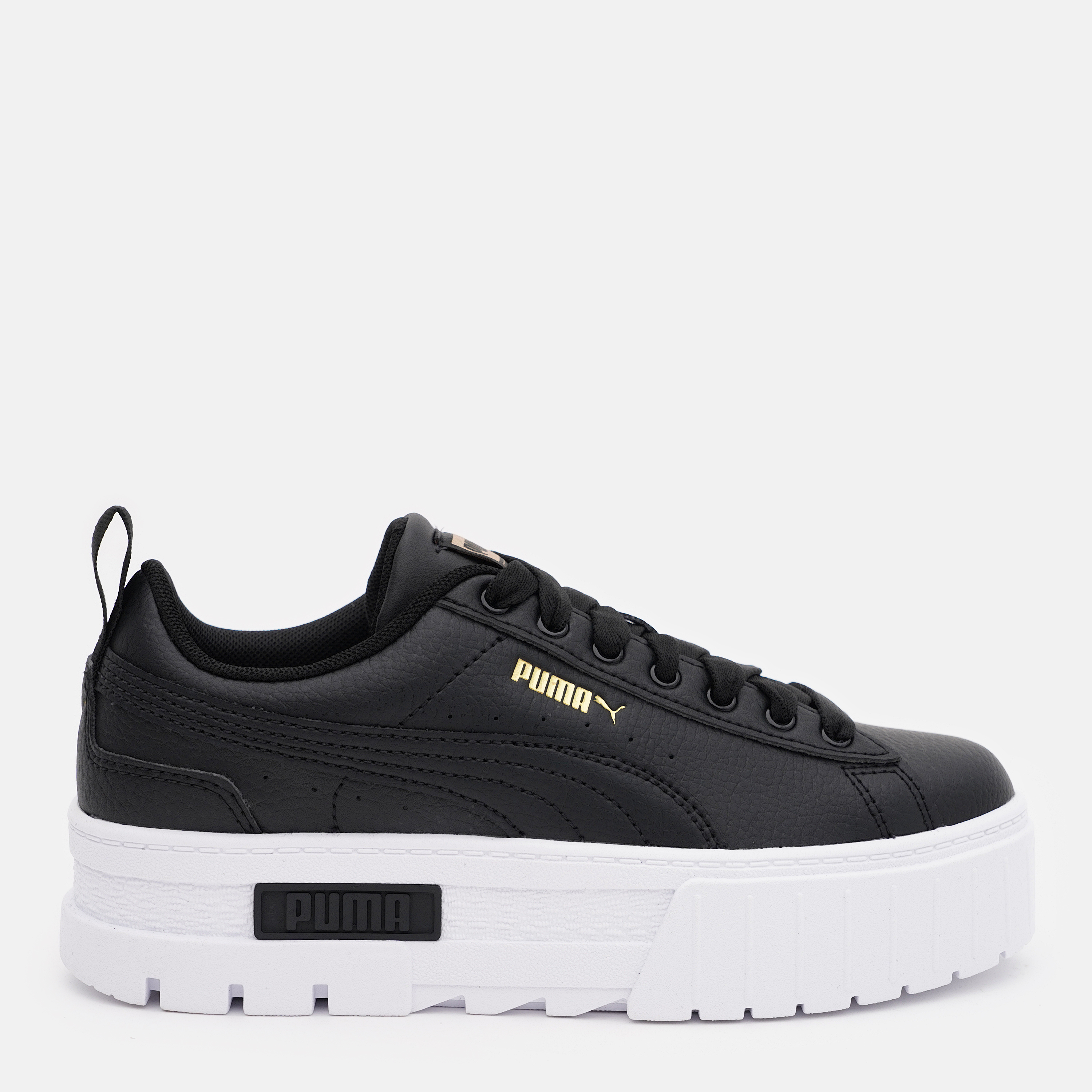 Акція на Кеди дитячі Puma Mayze Lth Jr 38452702 36 (3.5) Puma Black/Puma Team Gold від Rozetka