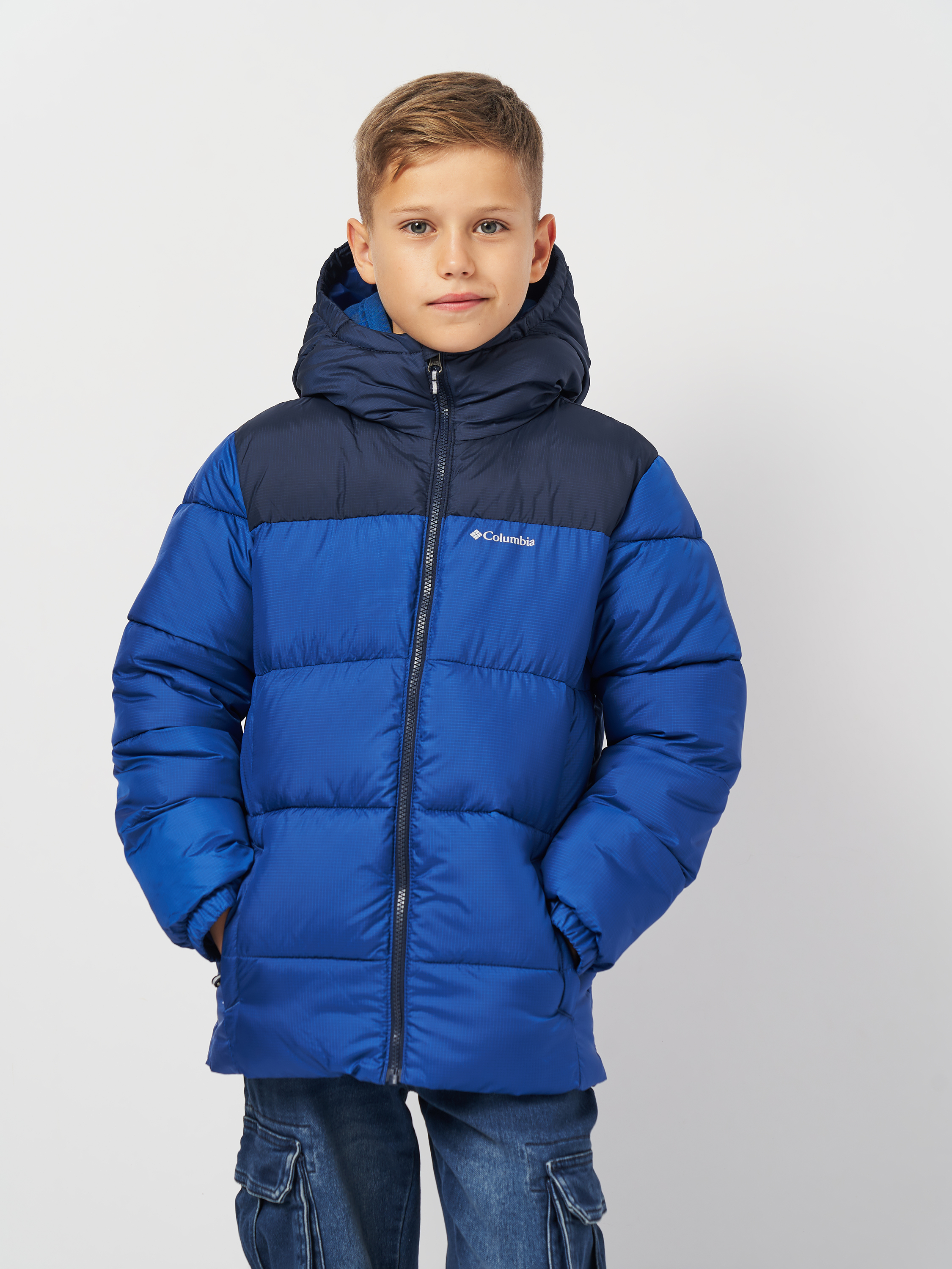 Акція на Дитяча демісезонна стьобана куртка для хлопчика Columbia Puffect Hooded Jacket 2096271-433 116-122 см Синій/Темно-синій від Rozetka