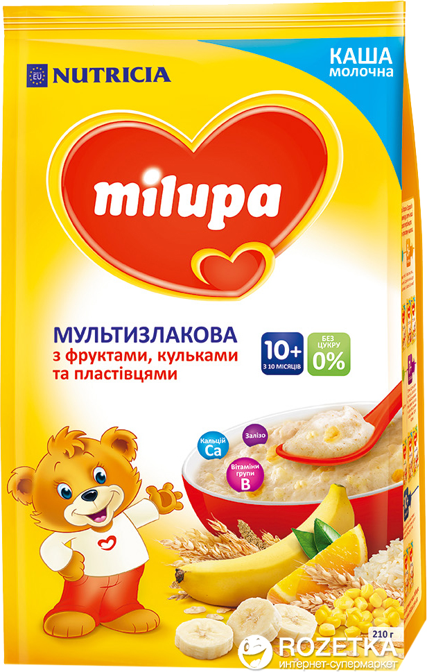 Молочная каша Milupa Мультизлаковая с фруктами, хлопьями и шариками 210 ...