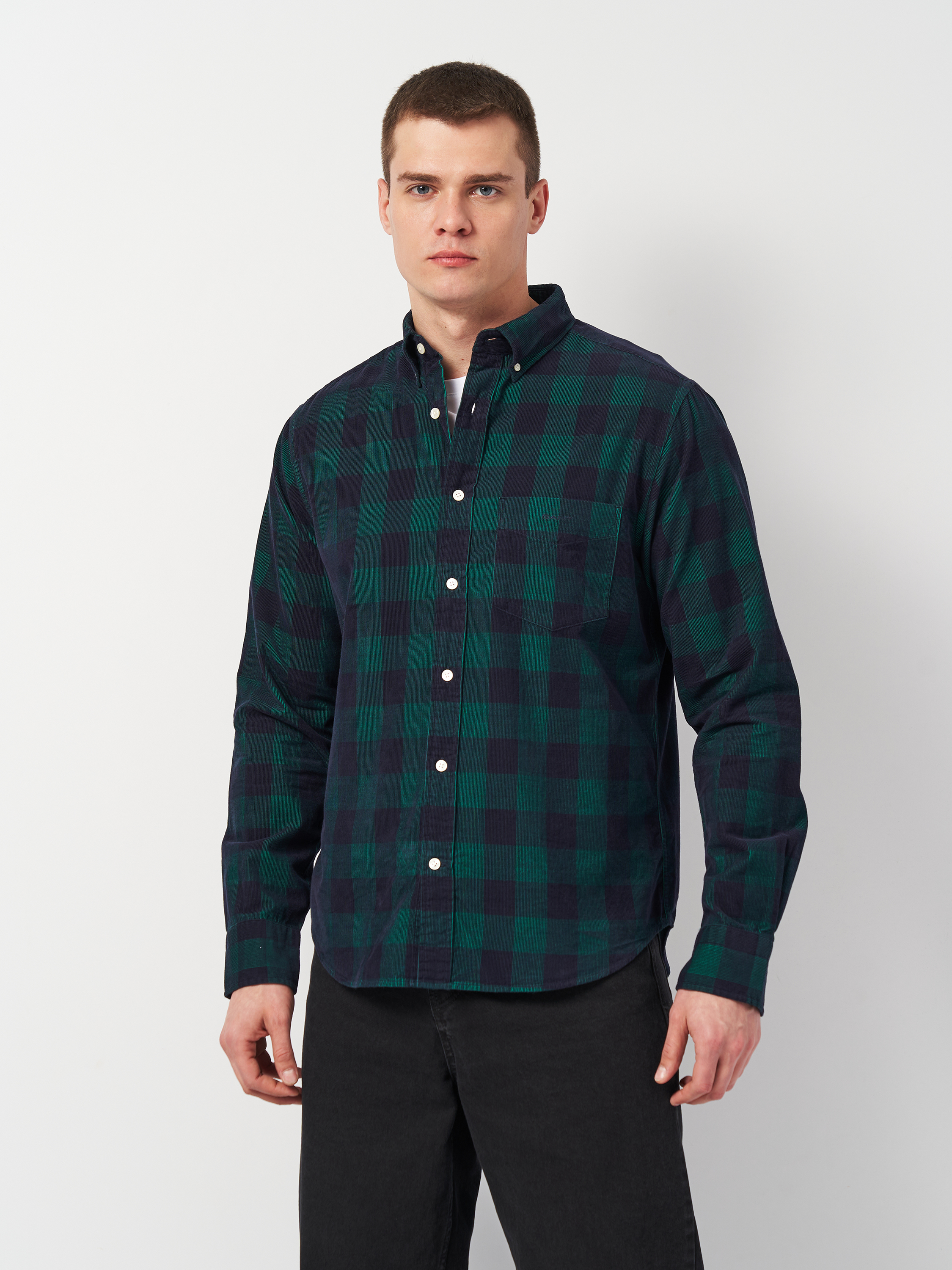 Акція на Сорочка бавовняна чоловіча GANT Reg Cord Check Shirt 3240192-373 S Зелена від Rozetka