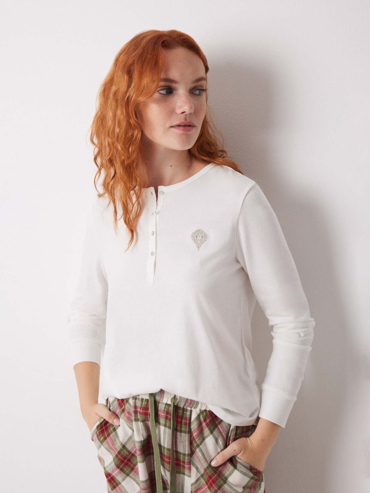 Акція на Піжамний лонгслів жіночий бавовняний Women'Secret Mml Panade Tee Ecru 3278418 S Бежевий від Rozetka