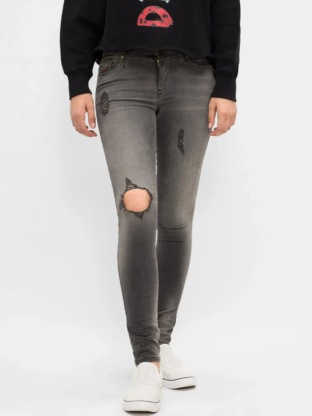 Акція на Джинси Skinny жіночі Diesel 00S142-0683L W27L32 Темно-сірі від Rozetka