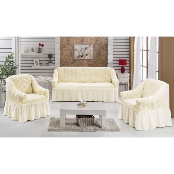 

Чехол на диван и два кресла с юбкой Home Collection Evibu Турция Ecru 50018