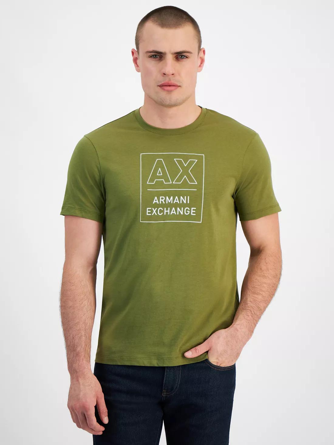 Акція на Футболка бавовняна довга чоловіча Armani Exchange 856518788 L Зелена з принтом від Rozetka