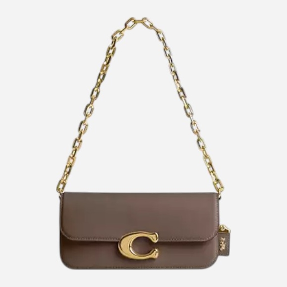 Акція на Сумка багет сідло жіноча з натуральної шкіри маленька Coach Luxe Calf Idol Bag 23 BG-COA-23 Коричнева від Rozetka