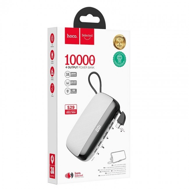 

Power Bank Hoco S29 Nimble mobile power 10000mAh (с кабелем Lightning) White