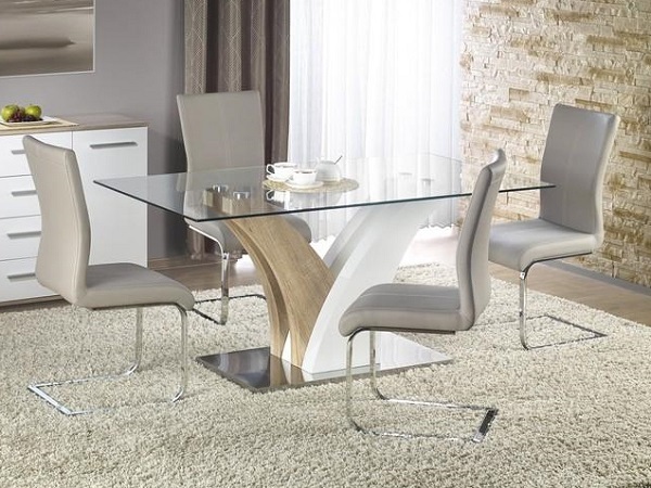 

Стеклянный стол Halmar Vilmer 160x90x76 см Прозрачный/Дуб сонома/Белый