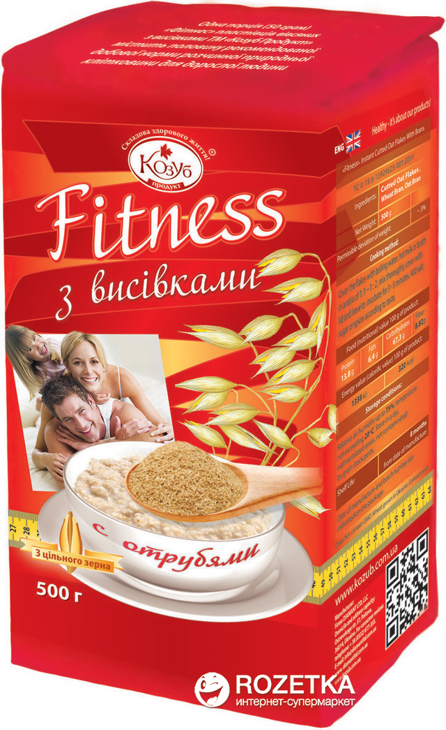 Хлопья Козуб Фитнес Овсяные хлопья с отрубями 500 г (4820094532791 ...
