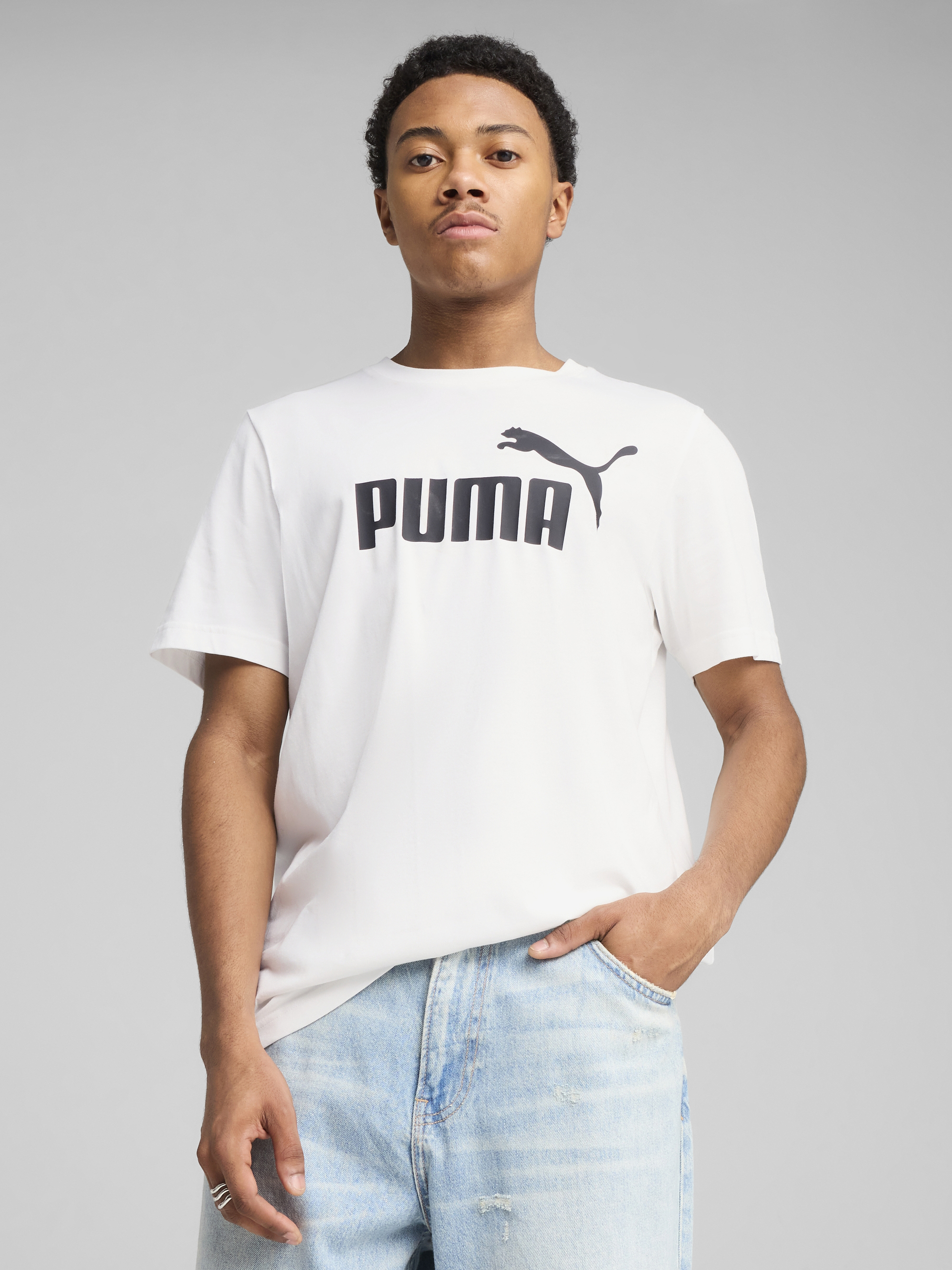 Акція на Футболка бавовняна довга чоловіча Puma Ess No. 1 Logo Tee 68253202 M White з принтом від Rozetka