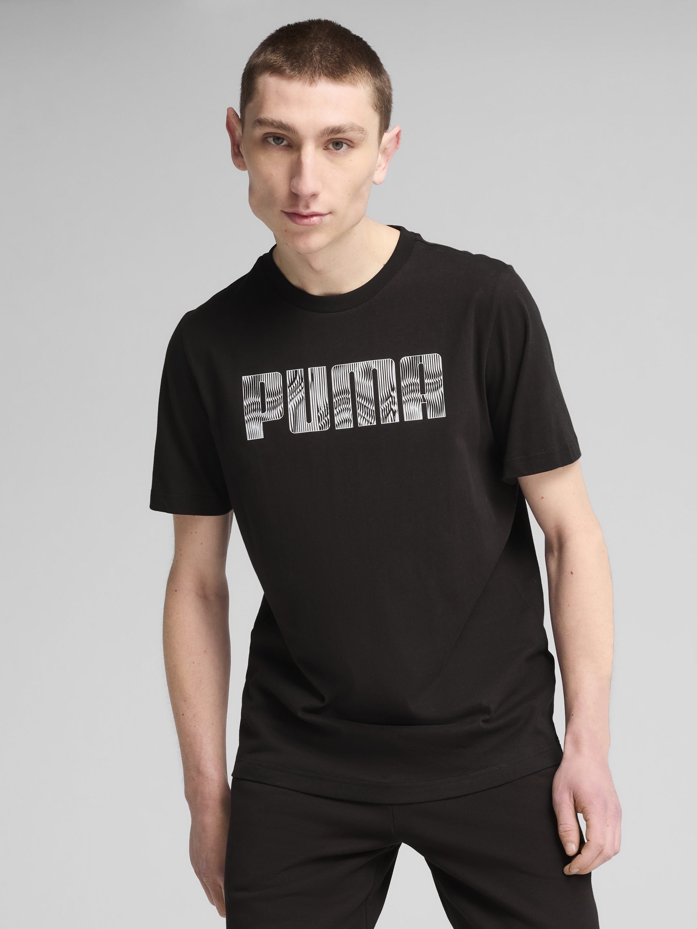 Акція на Футболка бавовняна довга чоловіча Puma Mass Merchants Tee 68465901 2XL Black з принтом від Rozetka