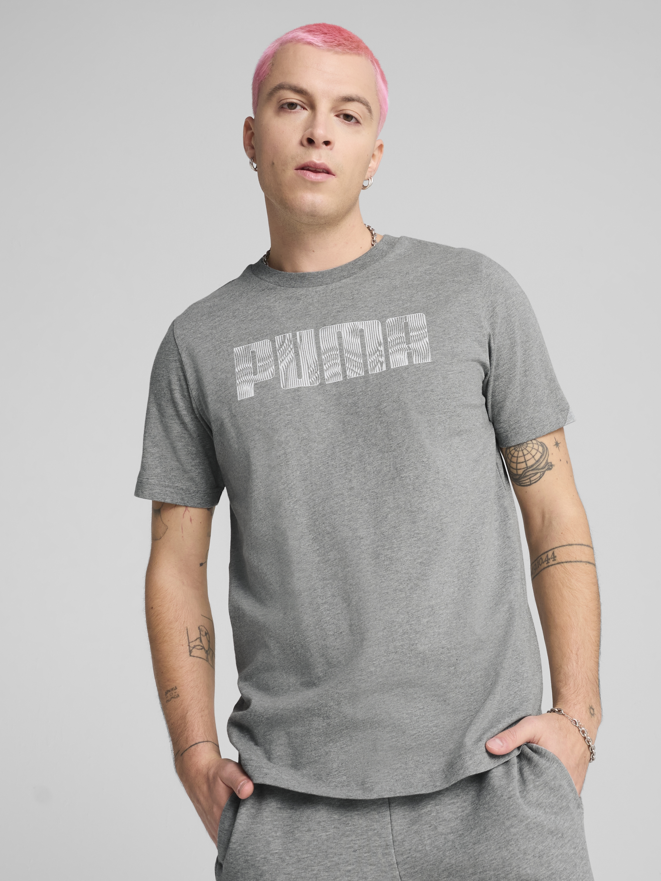 Акція на Футболка бавовняна довга чоловіча Puma Mass Merchants Tee 68465903 XL Medium Gray Heather з принтом від Rozetka