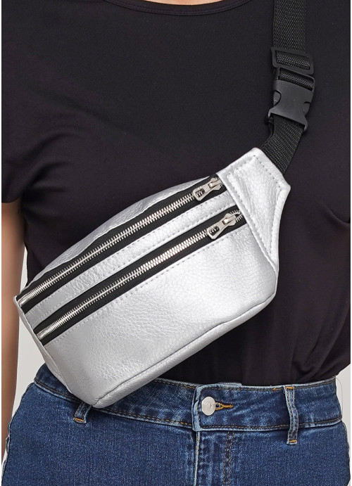 

Женская сумка на пояс (бананка) Sambag 22х12х4 см Серебряный 000148003