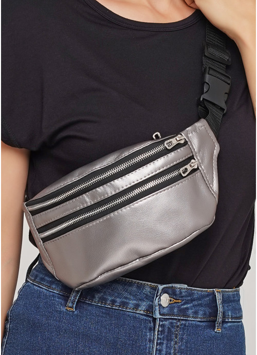 

Женская сумка на пояс (бананка) Sambag 22х12х4 см Темное серебро 000148180