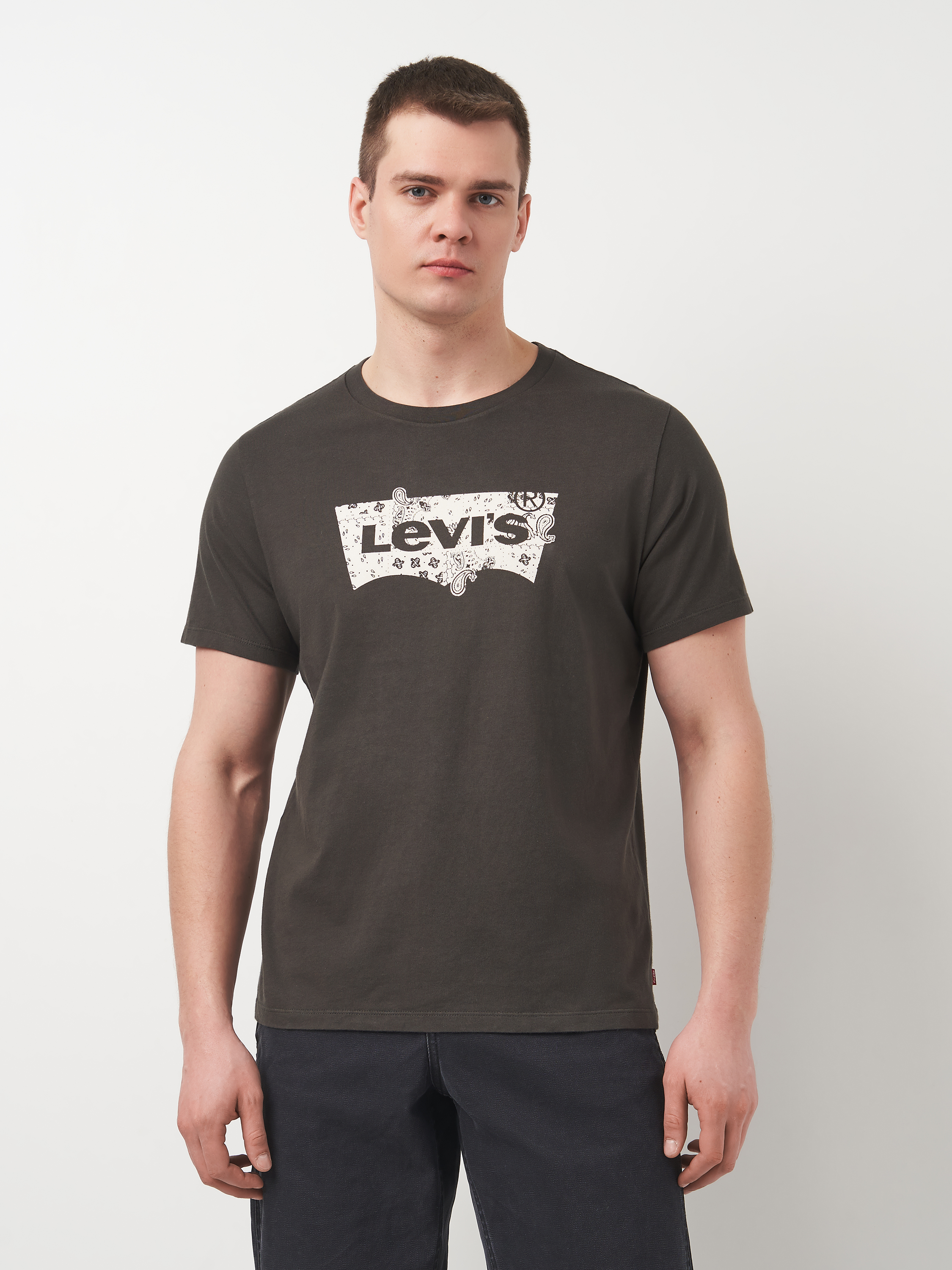 Акція на Футболка бавовняна довга чоловіча Levi's 22491-1656 S Чорна з принтом від Rozetka