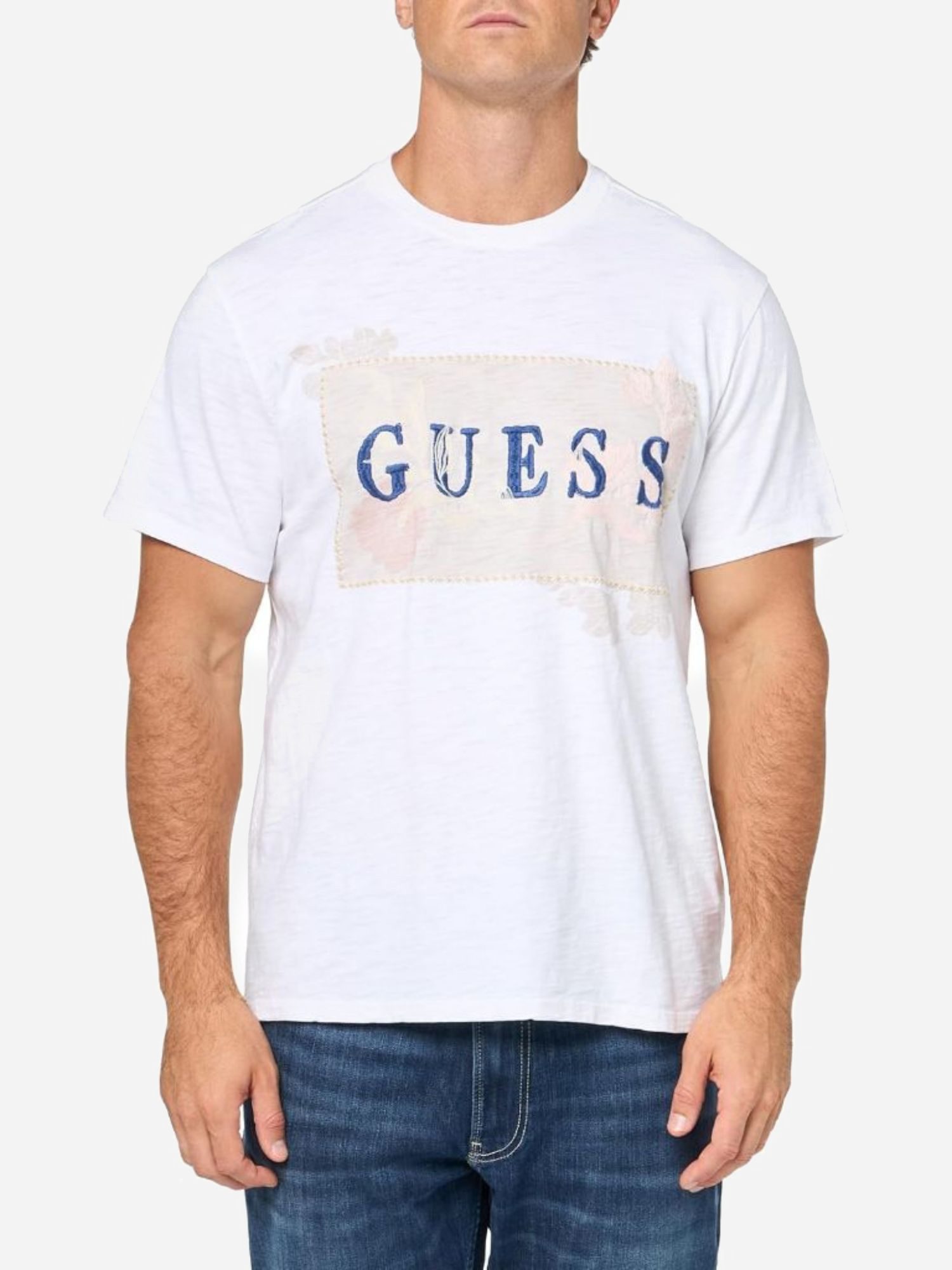 Акція на Футболка бавовняна довга чоловіча Guess 820957227 L Біла з вишивкою від Rozetka