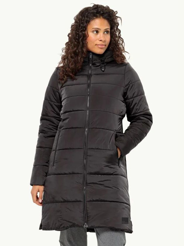 Акція на Куртка демісезонна довга з капюшоном жіноча Jack Wolfskin Eisbach Coat W 1206981_6350 M Темно-сіра від Rozetka