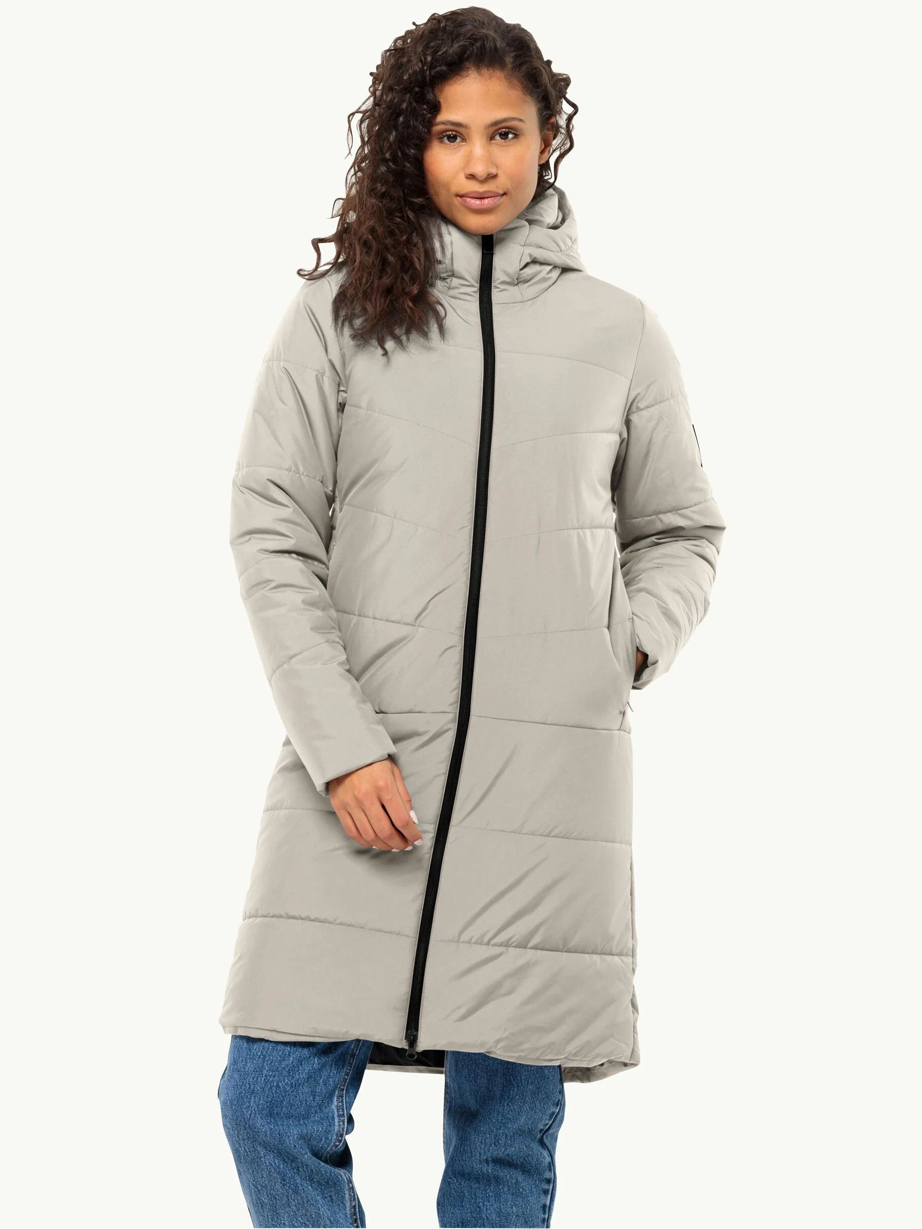 Акція на Куртка демісезонна довга з капюшоном жіноча Jack Wolfskin Deutzer Coat W 1207501_A0029 M Бежева від Rozetka