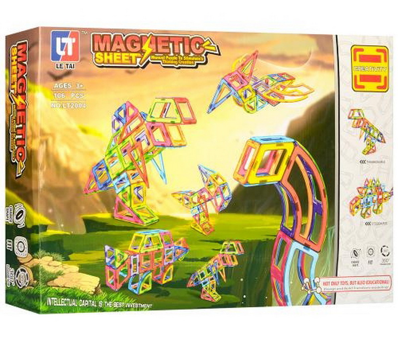 

Конструктор магнитный LT 2004 Magnetic Sheet Динозавры 106 деталей
