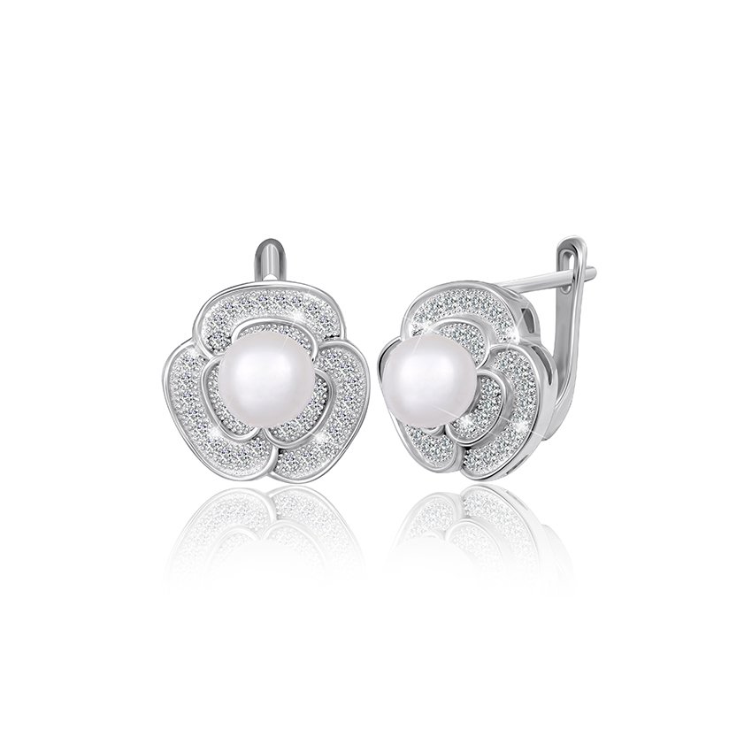 

Серебряные серьги Silvex925 с фианитом и жемчугом модели СК2ФЖ/472