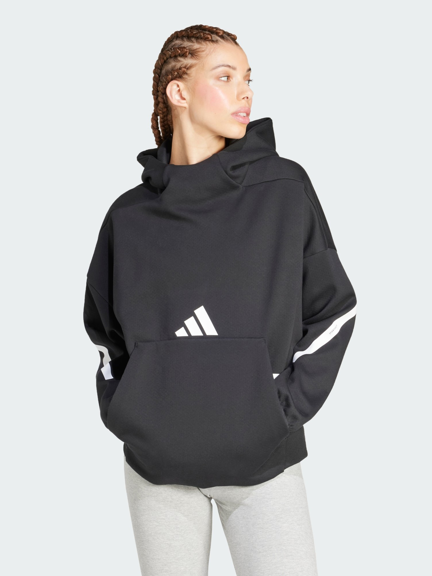 Акція на Худі тепле оверсайз жіноче Adidas W Z.N.E. Oh Hd JJ4760 M Black/White від Rozetka