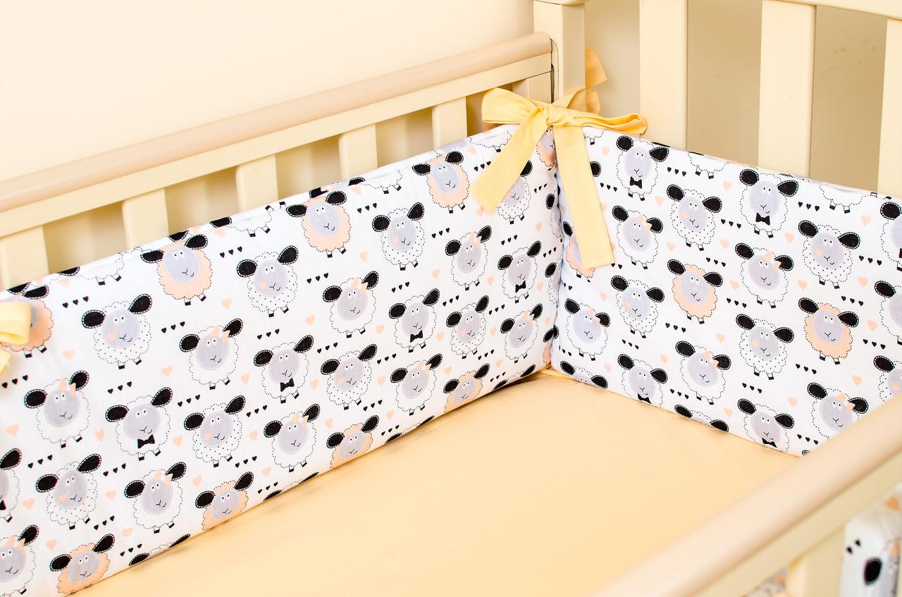 

Бортики в детскую кроватку+простынь на резинке Персиковые барашки BabySoon 360смх27см простынь 60смх120см(532)